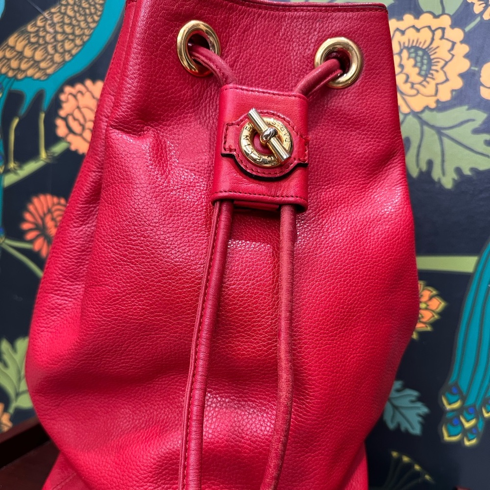 Celine Vintage Red Leather Drawstring Bucket Bag | Made in France - Picture 3 of 10